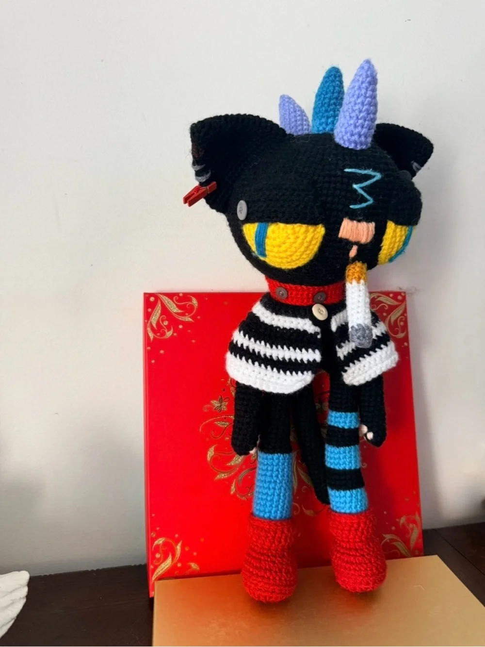 Handmade Black Multicolor Crochet punk Cat plush